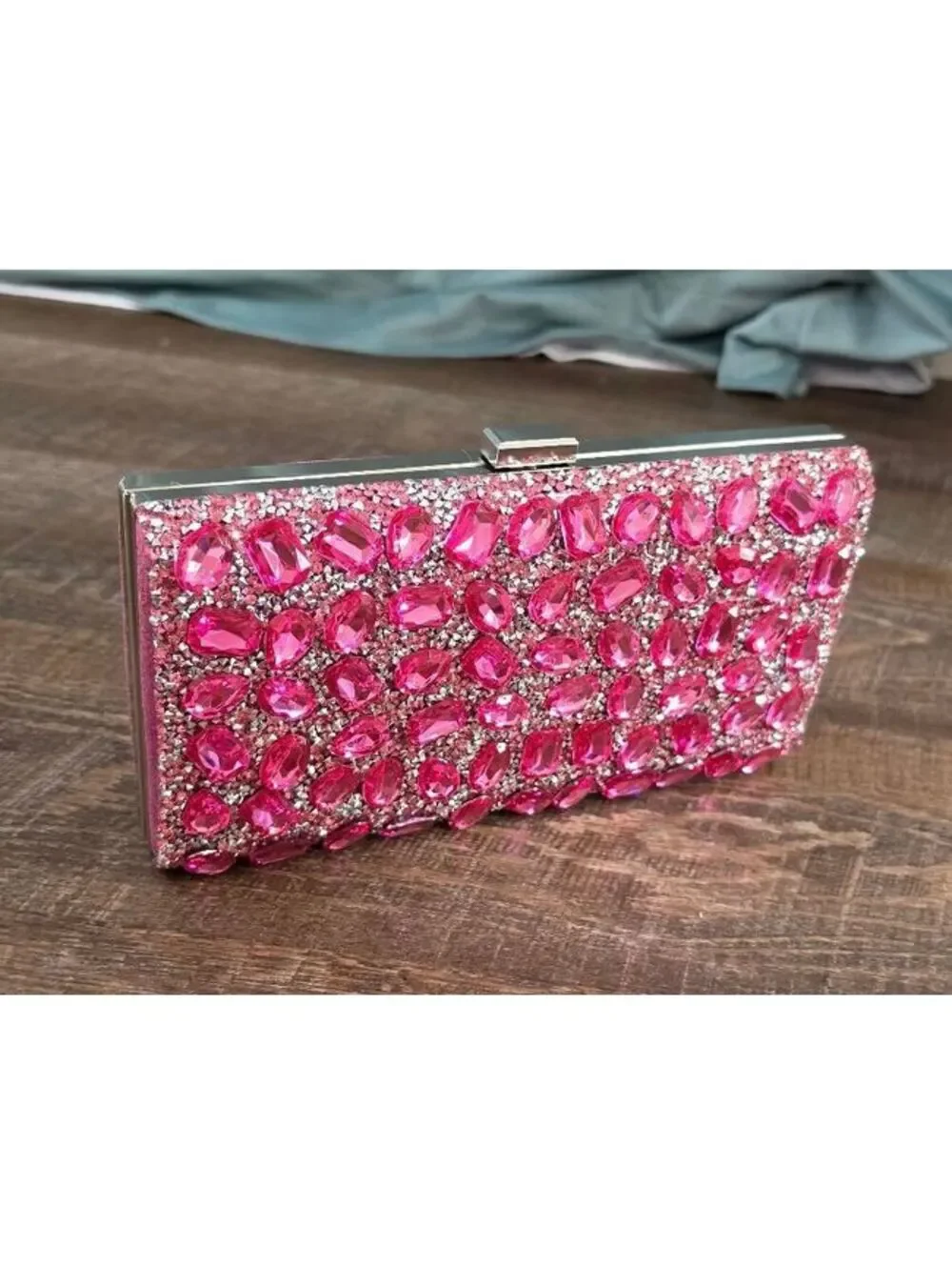 Elegant Pink Rhinestone Clutch Evening Bag Sparkling Hard Case